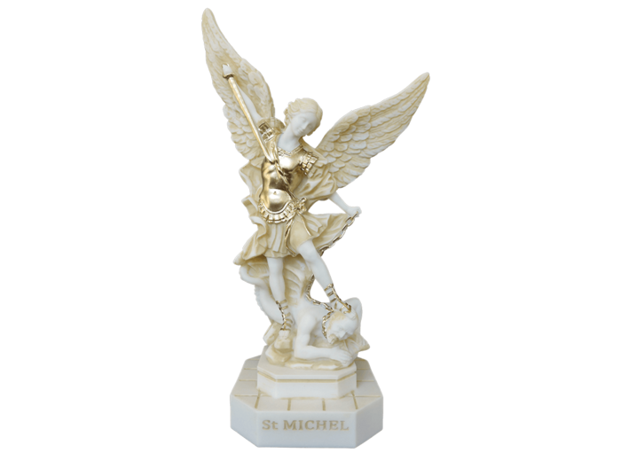 St Michel - Statue en albâtre 50cm -Beige et Or