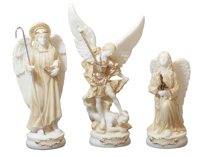 Coffret 3 Archanges en albâtre - Beige et Or