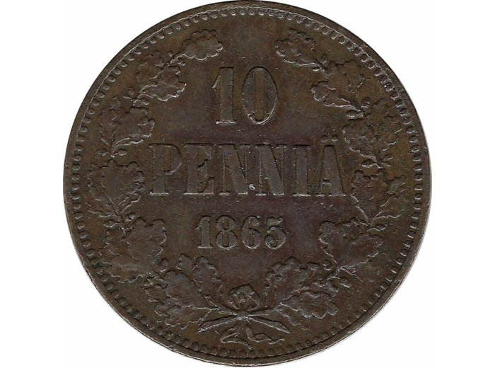 FINLANDE 10 PENNIA 1865 TTB