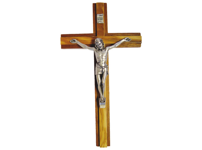 Crucifix en BOIS EXOTIQUE et OLIVIER 20cm avec Christ en Métal