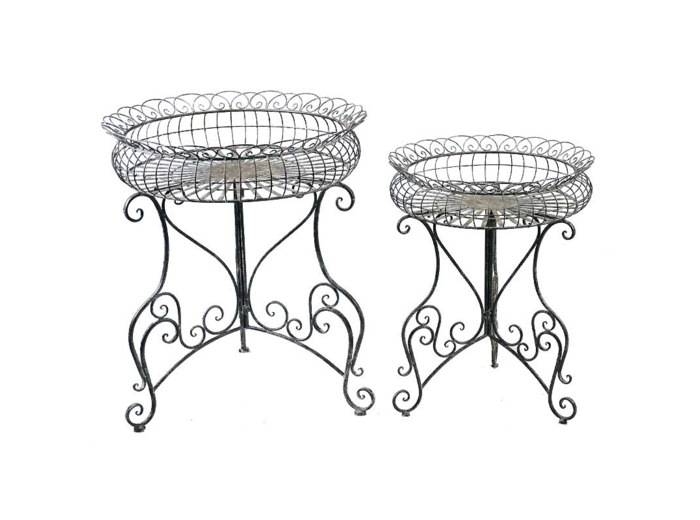 Ensemble de 2 Supports Jardinières Rondes en Fer Gris 81x70x70cm