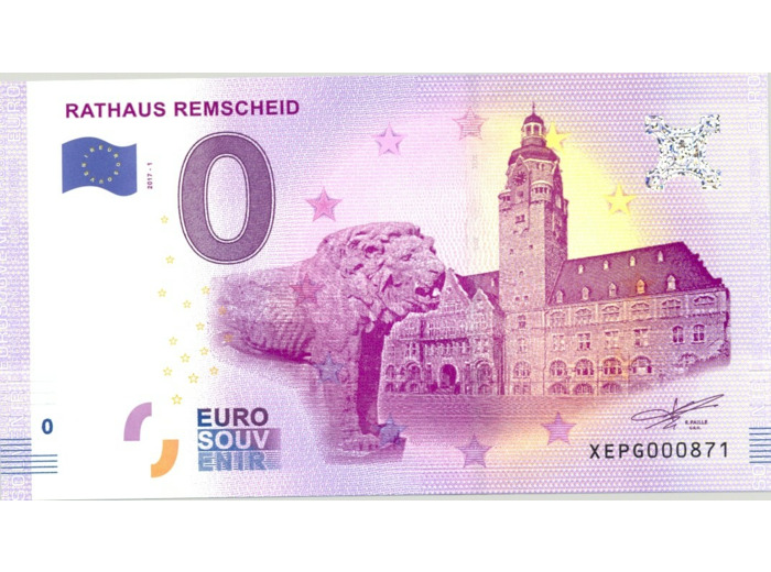 ALLEMAGNE 2017-1 RATHAUS REMSCHEID BILLET SOUVENIR 0 EURO TOURISTIQUE NEUF