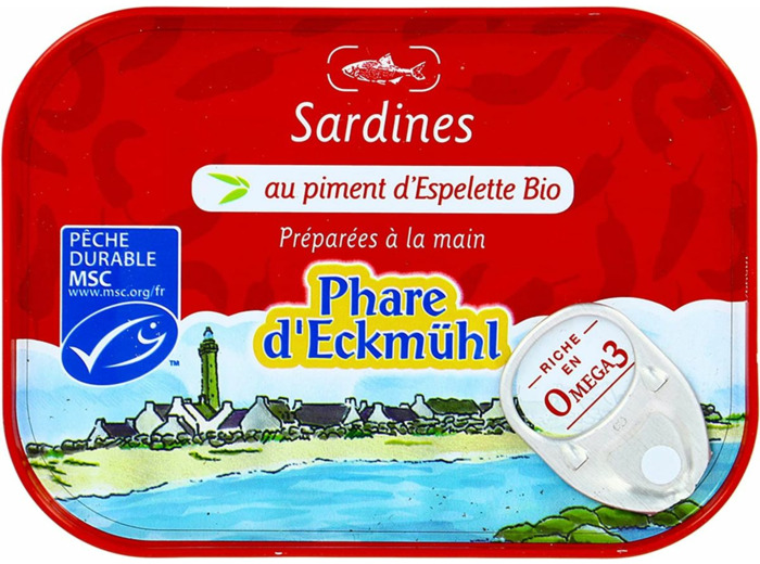 Sardines h. olive piment Espelette 135g Phare d Eckmühl