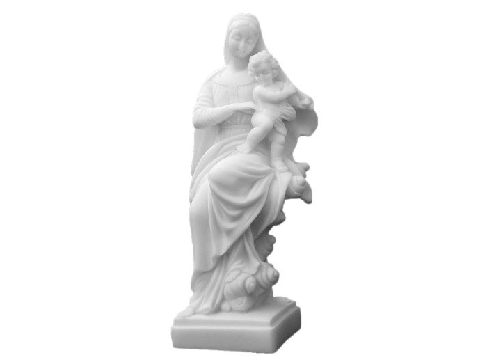 Vierge à l'Enfant- Statue en albâtre 21cm -Blanche