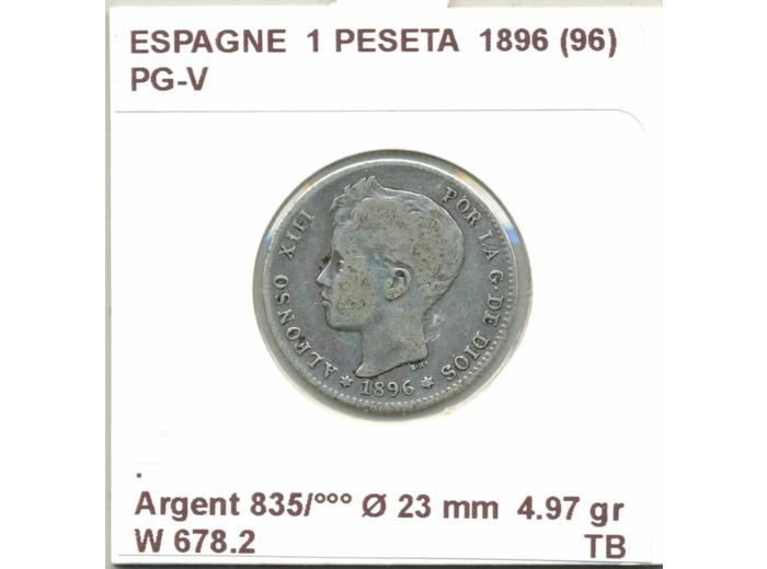 Espagne ( SPAIN ) 1 PESETA 1896 (96)  PG-V TB
