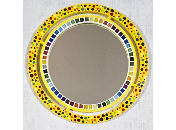 MON BEAU MIROIR – Bois, mosaïque & peinture (Ø 30 cm)