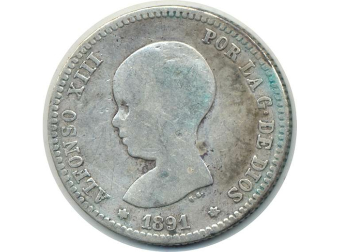 ESPAGNE 1 PESETA 1891 PGM ALFONSO XIII TB (W691)