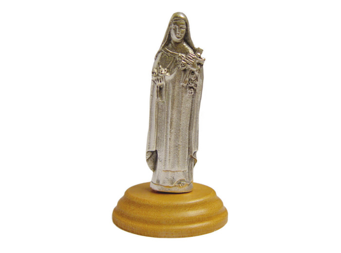 Statue 7cm en Métal Argenté avec Socle en Olivier - SAINTE THERESE