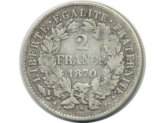 FRANCE 2 FRANCS CERES 1870 A (Paris) petit A TB+ (G530) N2