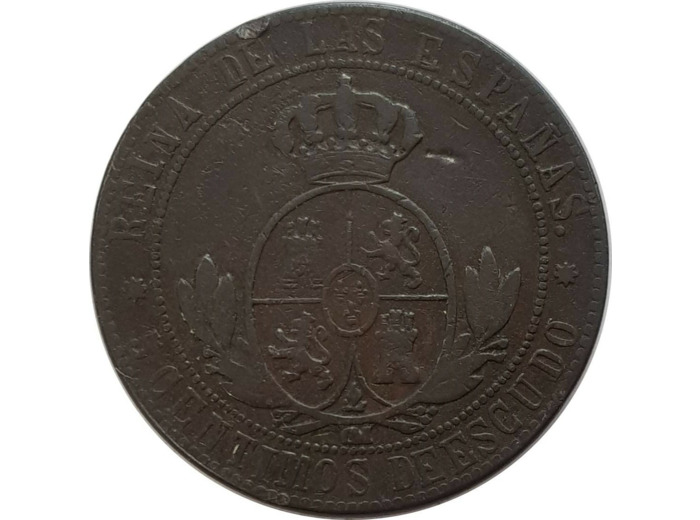 ESPAGNE 5 CENTIMOS 1868 OM étoile à 8 pointes TB+