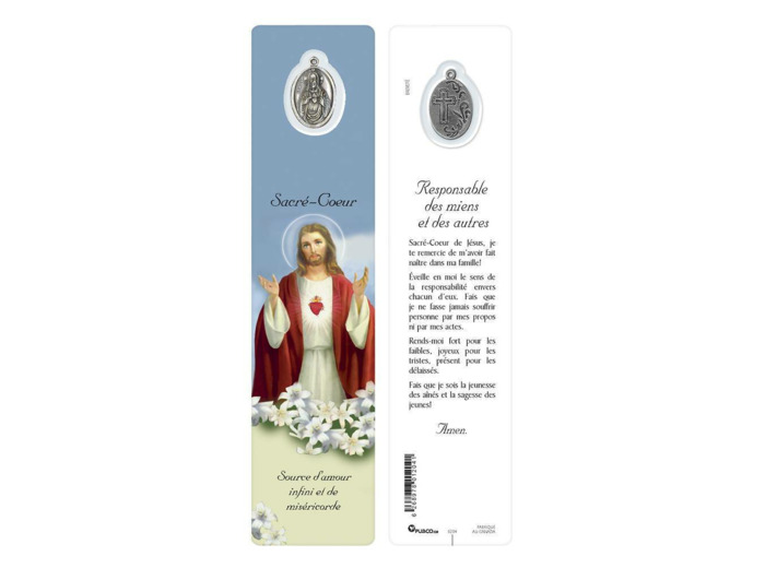 Signet plastifié avec médaille -SACRÉ COEUR