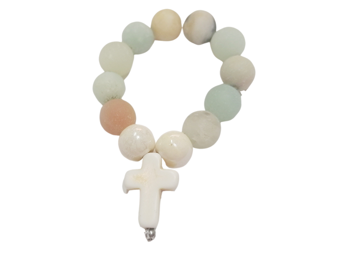 Dizainier élastique 8mm en pierre véritable-  Amazonite givrée