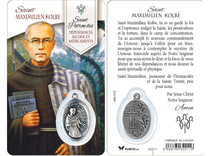 Carte-prière avec insertion ST GUERISSEUR - ST MAXIMILIAN- anglais