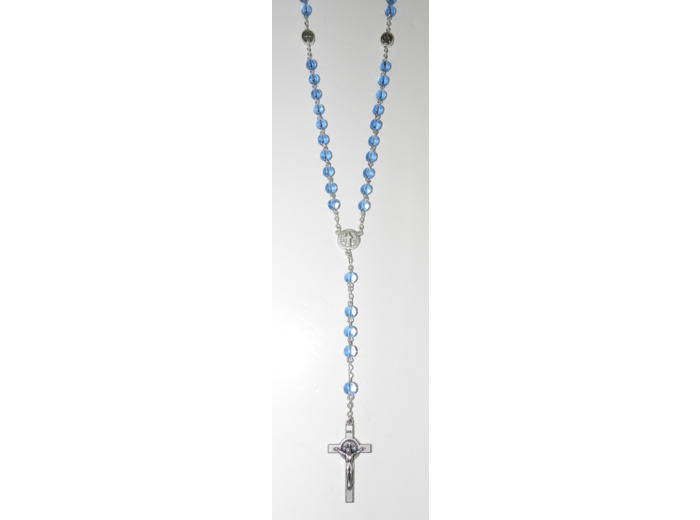 Chapelet SAINT BENOIT en verre- grain rond 6MM- BLEU CIEL