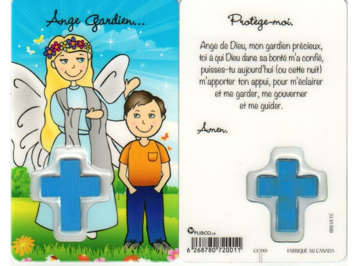 Carte-prière avec insertion pour enfant- ANGE GARDIEN GARCON