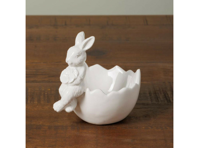 Coquetier lapin blanc dolomite 8x6x8cm