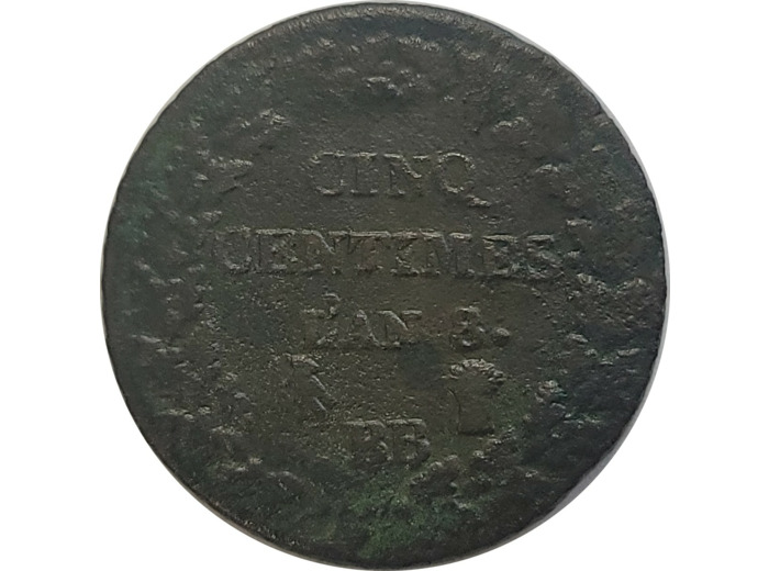 FRANCE 5 CENTIMES DUPRE AN 8 BB (Strasbourg) TB (G126a)
