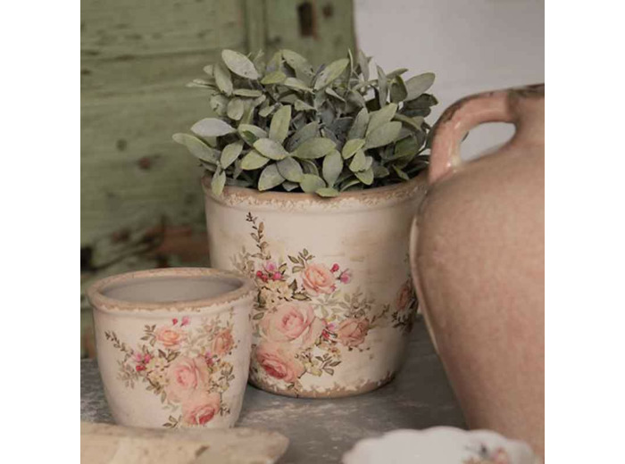 Pot de fleur rose céramique beige 10x11x11cm