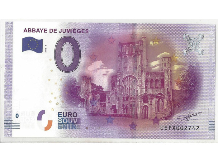 76 JUMIEGES 2016-1 ABBAYE DE JUMIEGES BILLET SOUVENIR 0 EURO TOURISTIQUE NEUF