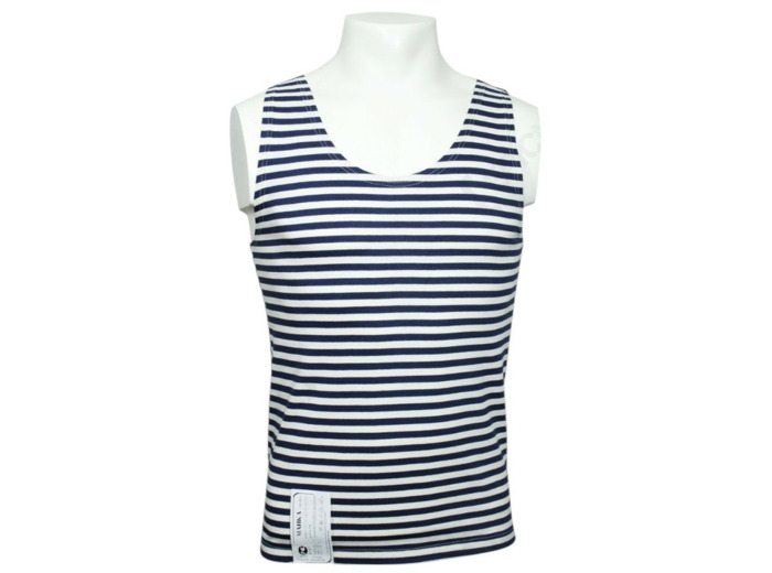 Débardeur telnyashka russe en coton navy – marinière militaire authentique