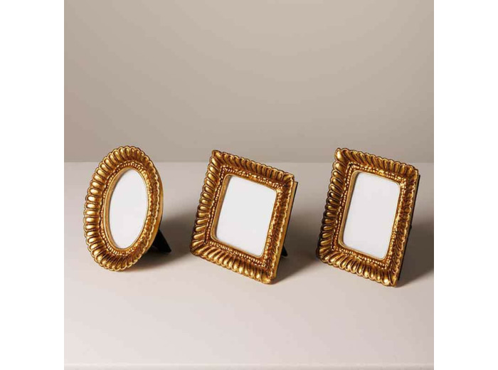 Ensemble 3 mini cadres photo résine dorée 11x11cm