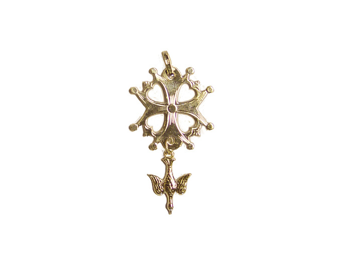 Croix Huguenote en Plaqué Or 17mm - Colombe bombée
