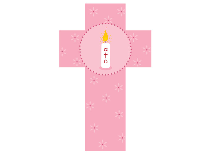 Croix Cierge rose 12cm