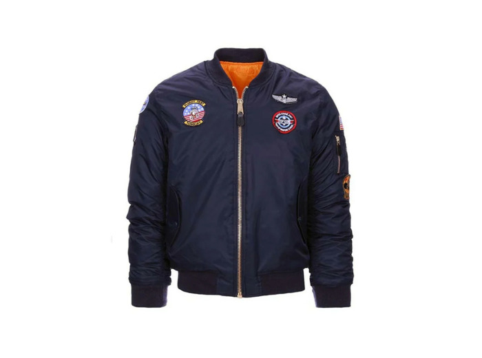 Blouson aviateur enfant MA‑1 bleu marine – bomber pilote chaud doublure orange hiver – TM & Outdoor