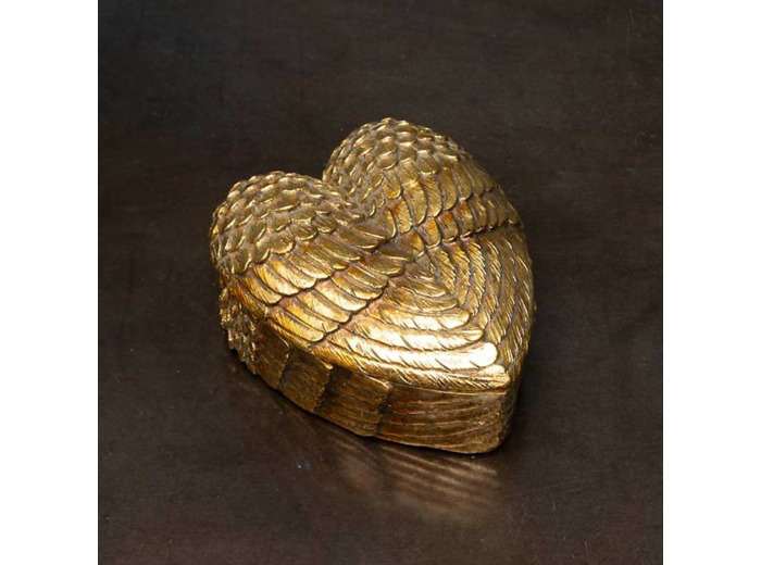 Petite Boîte Cœur à Secret avec Couvercle Ailes d'Ange Dorées 12x11cm