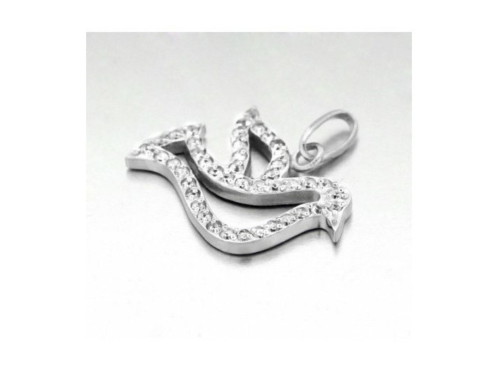 Pendentif en Argent 925 - COLOMBE + STRASS