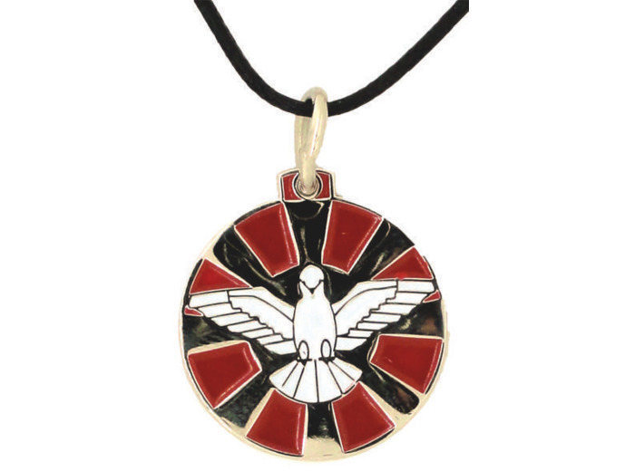 Médaille Ronde en métal argenté émaillé - 7 dons du  Saint Esprit