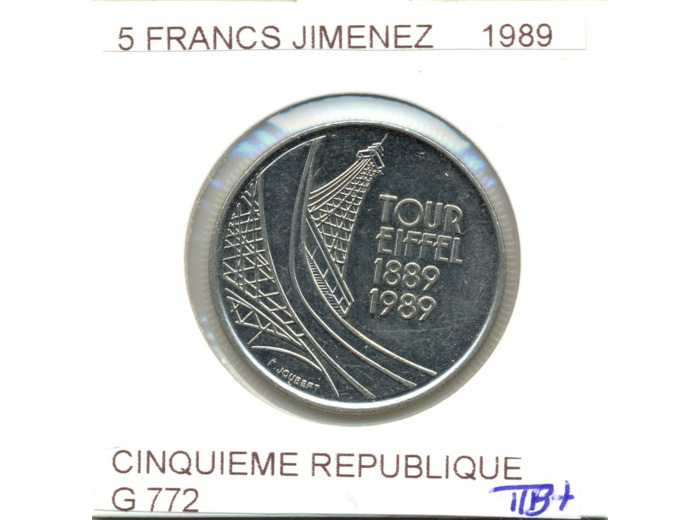 FRANCE 5 FRANCS TOUR EIFFEL 1989 TTB+