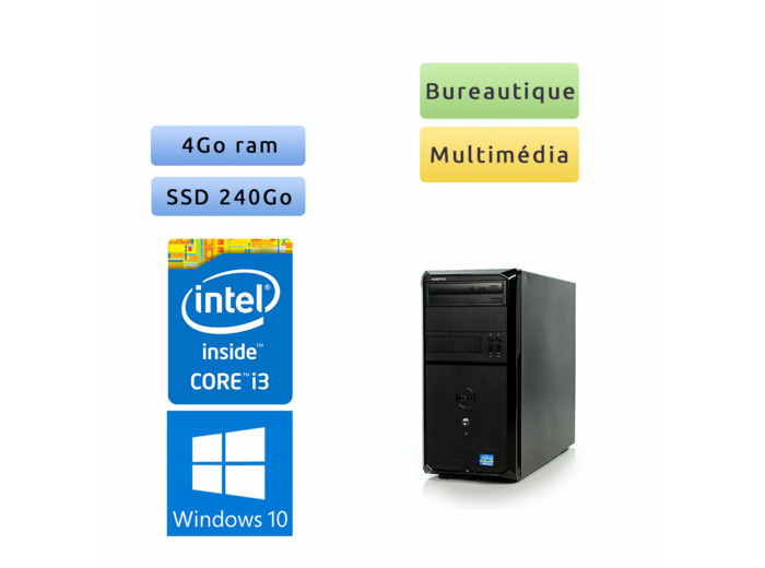 Dell Vostro 260 - Windows 10 - i3 4Go 240Go SSD - PC Tour Bureautique Ordinateur