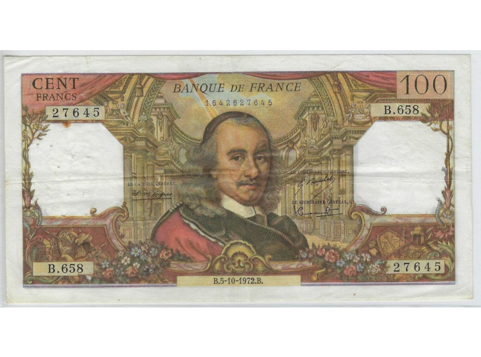 FRANCE 100 FRANCS CORNEILLE 5-10-1972 B.658 TTB