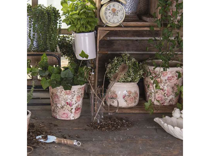 Pot de fleurs Flowers beige céramique 14x14x12cm