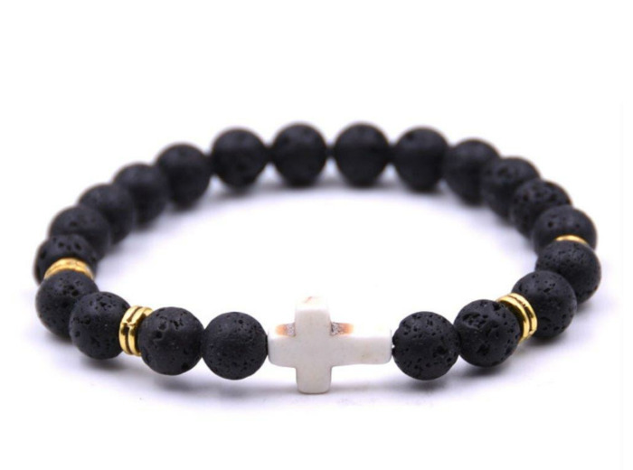 BRACELET élastique 8mm en pierre véritable- Lave