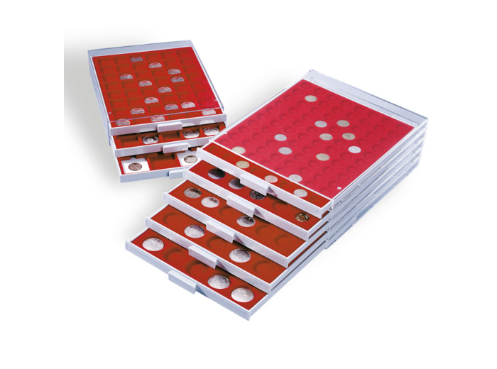 BOX MONNAIE MEDAILLER PLATEAU 48 CASES ROUGE 302202