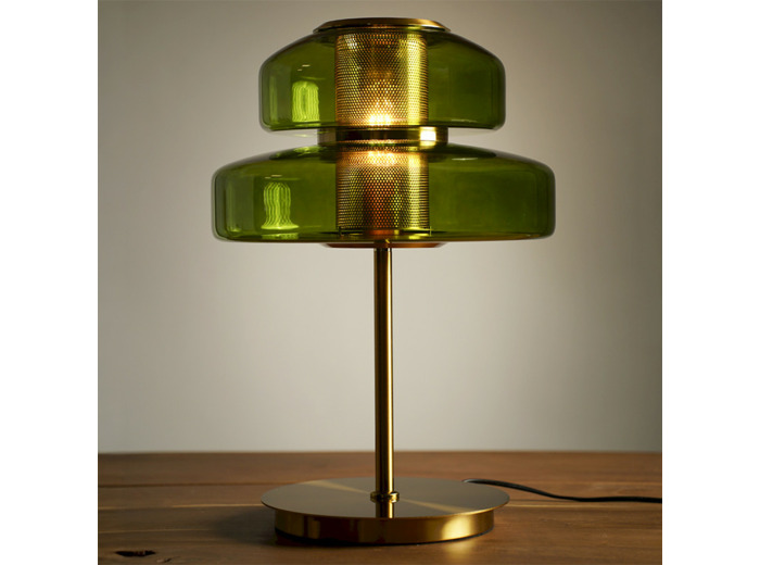 Lampe Soline verte verre métal doré 34x34x51cm