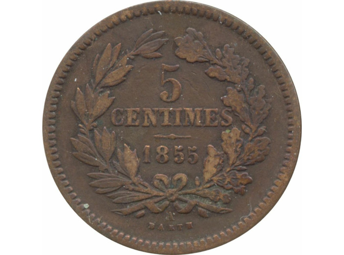 LUXEMBOURG 5 CENTIMES 1855 A TTB