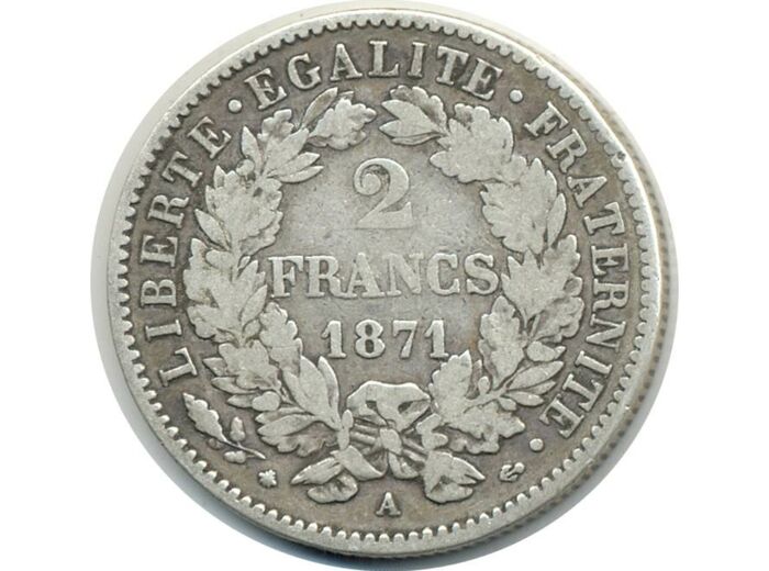 FRANCE 2 FRANCS CERES 1871 A (PARIS) A moyen TB+ (G530) N2