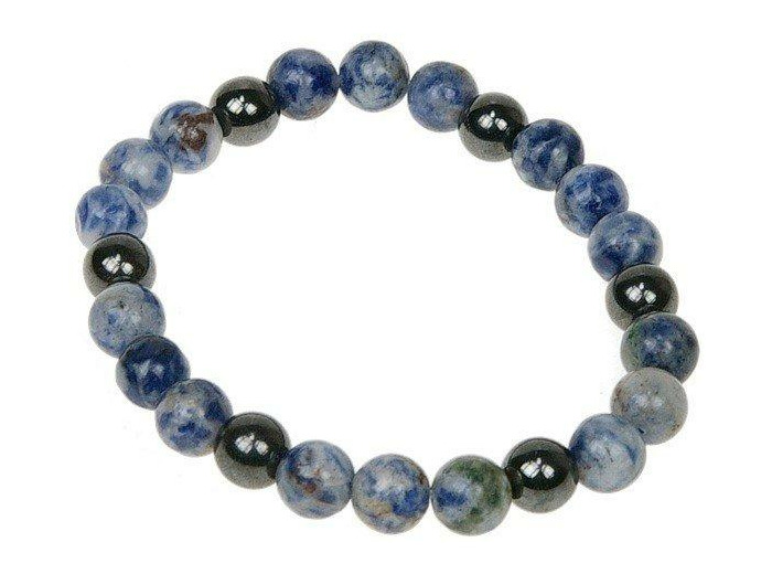 Bracelet en hématite aimantée et sodalite 8 mm (Paix)