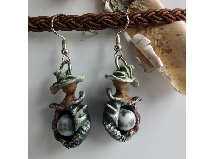 Boucles d'oreilles "Lutin Passion" pierre naturelle Agate Arbre