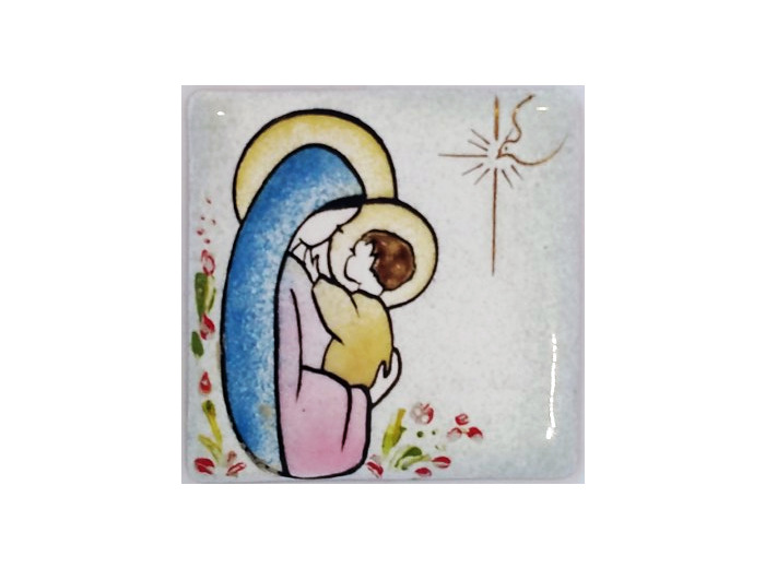Vierge ovale + croix bleu 6,2X6,2cm - EMAUX DU LIBAN