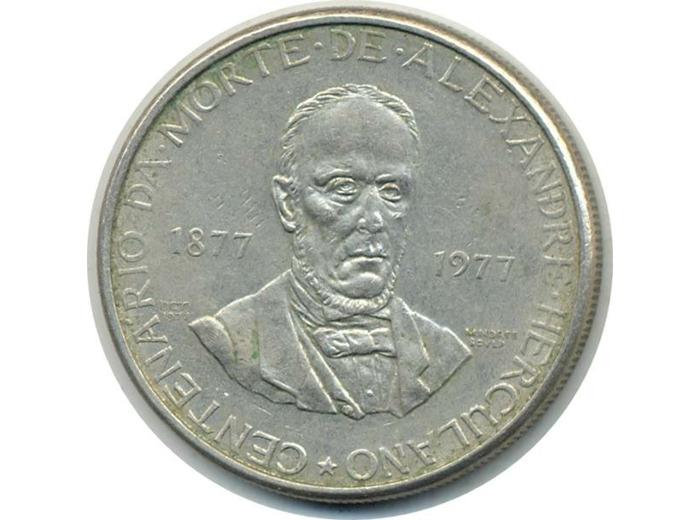 PORTUGAL 5 ESCUDOS ALEXANDRO HERCULANO 1977 SUP (W606)
