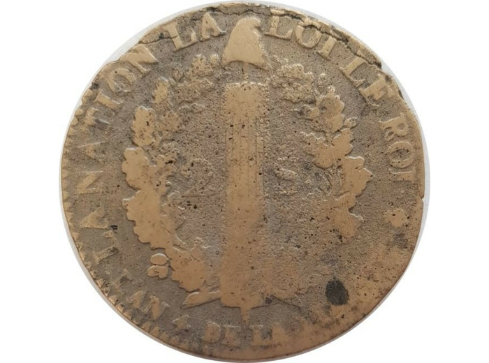 FRANCE LOUIS XVI 2 SOLS FRANÇOIS 1792 A (Paris) 22gr09 B+