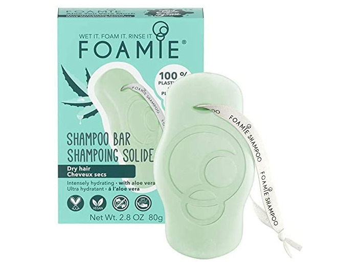 Shampoing solide Foamie pour cheveux secs à l'aloe vera et à l'huile d'amande qui hydrate intensément, 100% vegan, sans plastique et sans sulfates 80g Aloe Vera pour Cheveux Secs