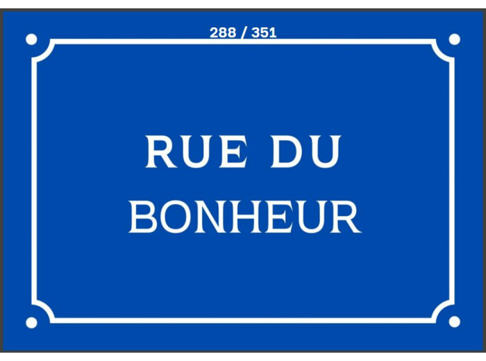 Plaque métal vintage - Rue du bonheur - 20 x 30 cm