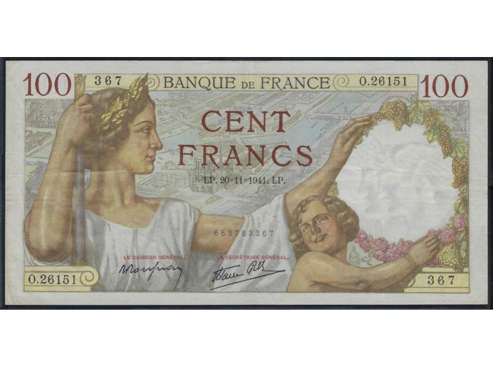 FRANCE 100 FRANCS SULLY 20-11-1941 O.26151 TTB+