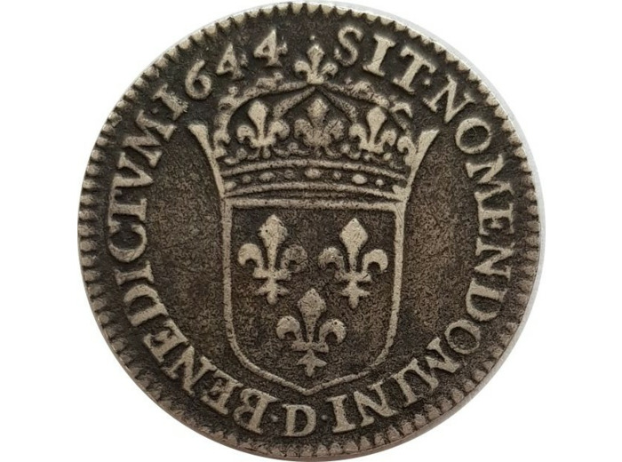 LOUIS XIV (1643-1715) 1/12 ECU MECHE COURTE 1644 D (Lyon) TB+