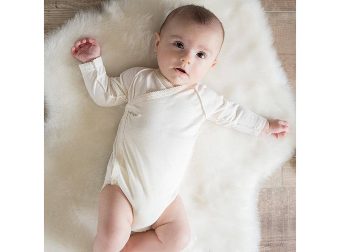 Body croisé antibactérien en bambou Picot Ecru 3-6-9 mois